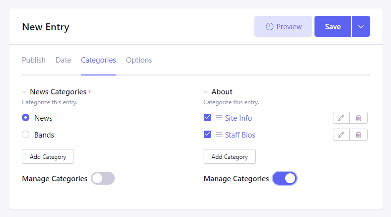 Publish Form - Categories