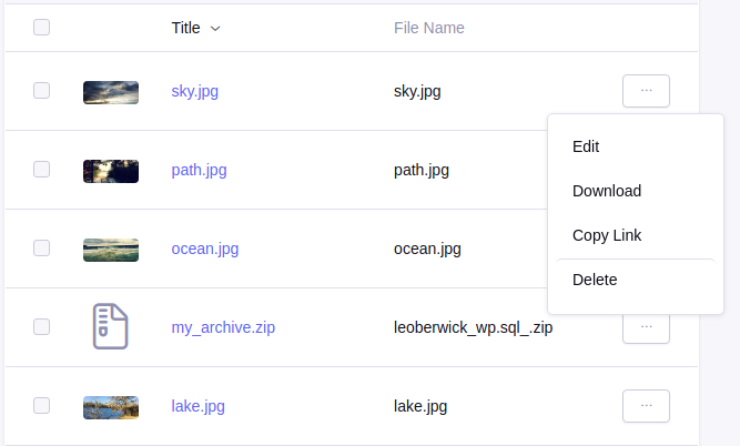 File Manager Utility Action Menu